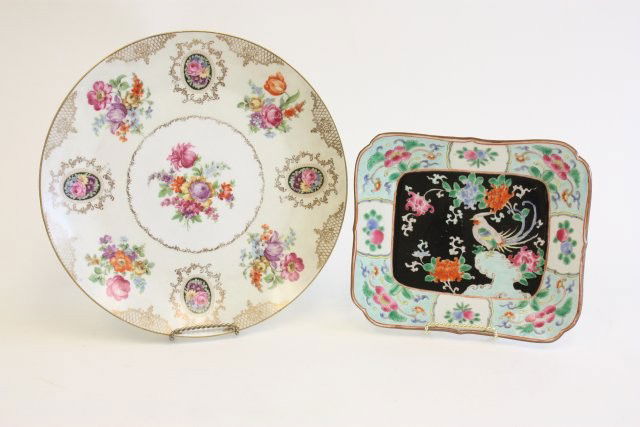 2 porcelain serving plates: 1-8" x 10" Nippon style depicting "Bird of Paradise". 1-13" Diam. Bavarian floral. Contents of the Brooklyn Heights Montague Terrace estate of J. Victor Herd & his wife Pauline Hoffman Herd