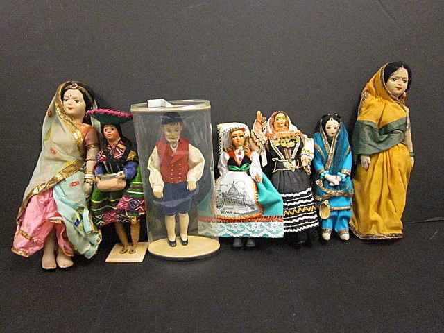 Group lot of International dolls: Approx. 7 dolls. Indian, Finland, Rome, Greece & South America. Contents of the Brooklyn Heights Montague Terrace estate of J. Victor Herd & his wife Pauline Hoffman Herd
