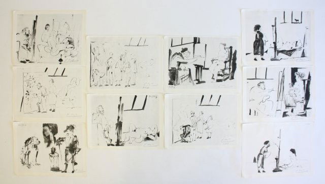 10 hand signed Picasso 1954 Verve heliogravures: Prints. Approx. 9.5" x 12.5"