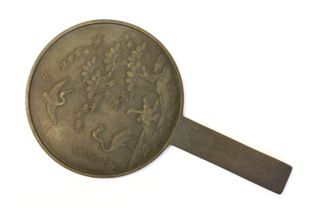 Chinese bronze hand mirror artist signed