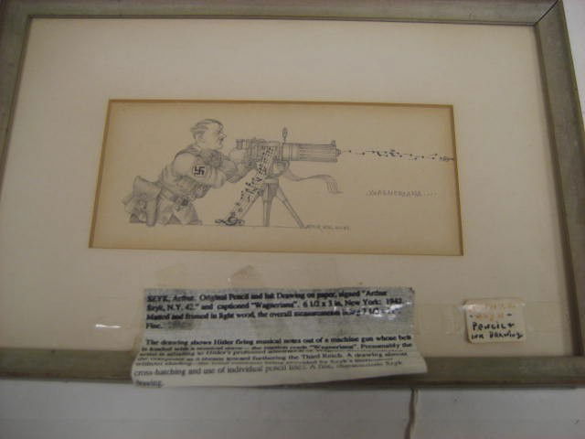 Pencil & ink on paper signed Arthur Szyk, NY 194: "Wagneriana". Approx. 6.5" x 3". From the estate of Carl Freed of K. Gluck Selig Antiques, mid-town Manhattan dealer.