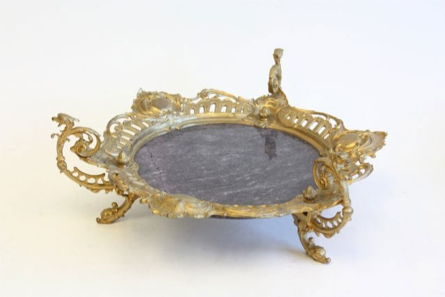 Bronze footed plateau with dolphin feet: Hallmarked on bottom. From the estate of Carl Freed of K. Gluck Selig Antiques, mid-town Manhattan dealer.