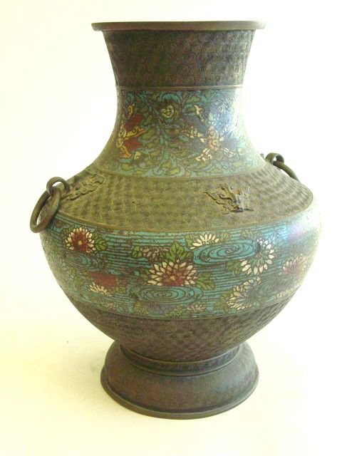 19th/20th c. champleve & bronze urn: Approx. 15" H