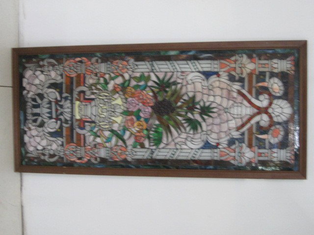 Stained glass window with beaded glass balls: Approx. 60" x 28"