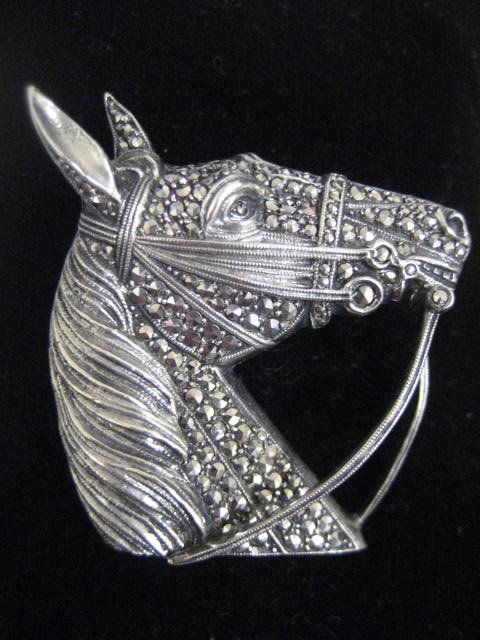 Sterling silver & marcasite pin depicting "Horse": Stamped on back Alice Caviness, sterling, Germany.