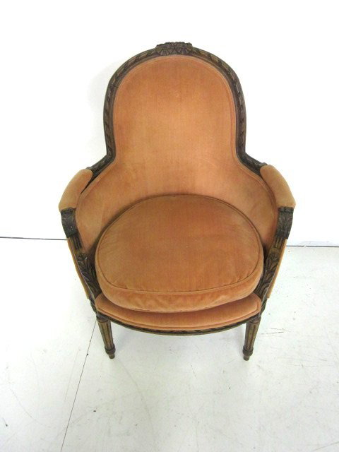Louis XVI style carved Bergere chair ca. 1900: Approx. 20" H x 26" W.