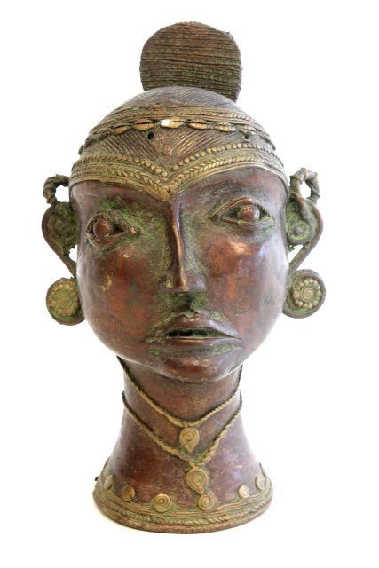 18th c. Indian Aboriginal Art Dhokra Tribe bronze: "Bust of Fertility Bun", approx. 8 1/4" H.