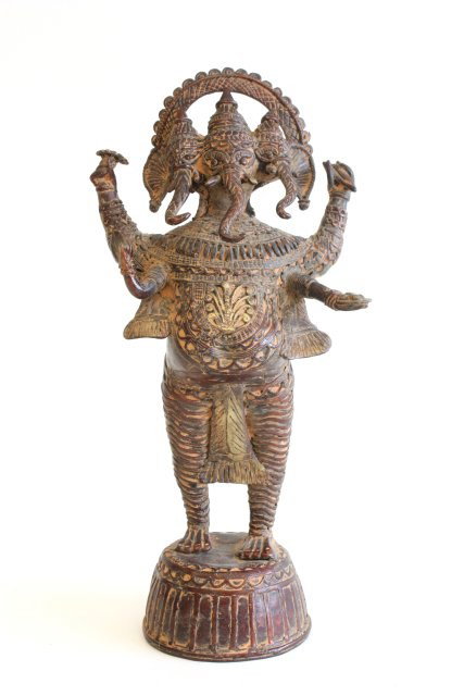 Indian Aboriginal Art Dhokra Tribe bronze: "Three Face Lord Ganesh". Approx. 12" H.
