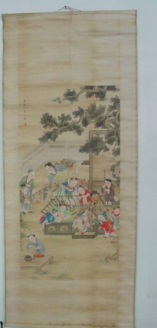 Handpainted scroll: Approx. 49" x 24", artist Xia Bao Dong