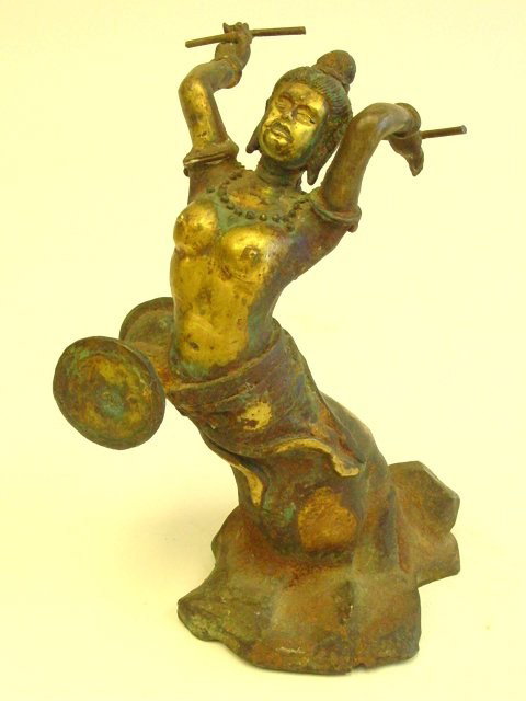 Chinese Han Dynasty style bronze gilt dancer: Approx. 9 1/2" H. From a 30 year collection of a New York City resident.