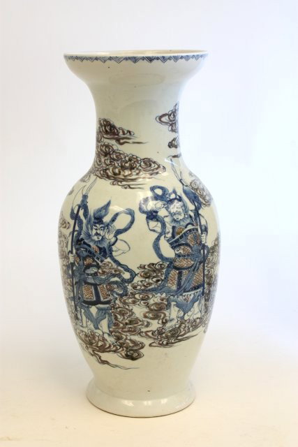 Chinese porcelain vase "Two War Lords": Approx. 20" H.
