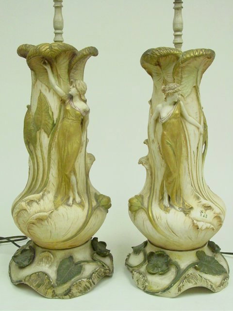 Pair Royal Dux figural lamps: Approx. 16" H Please read our terms of sale.