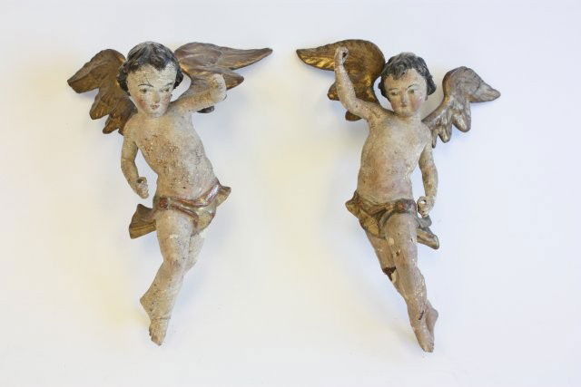 Pair 19th c. Venetian gilded "Winged Cherubs": From the estate of Carl Freed of K. Gluck Selig Antique Midtown Manhattan dealer. Approx. 11" H Please read our terms of sale.