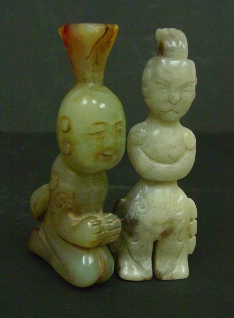 2 In the style of Han Dynasty jade figures: Approx. 9" Diam. 1 had spider crack. Please read our terms of sale.