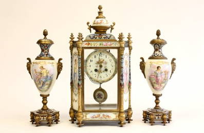 226: 19th c. French porcelain & enameled clock set