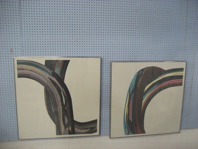 2 original John Loring (1939) silkscreens: Dated 1972, Loring was a President of Tiffany design. Approx. 35" x 35" each, edition of 50. Please read our terms of sale.