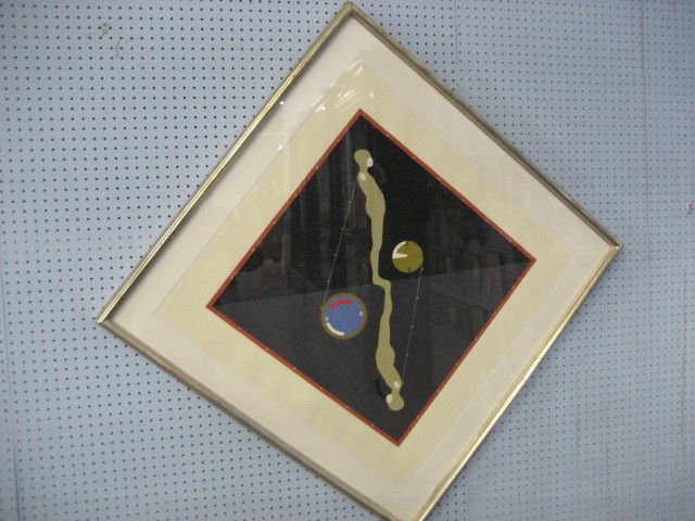 Ernest Trova original silkscreen: "Fallen Man", edition 7/100, framed, American. Approx. 32" x 3". Please read our terms of sale.