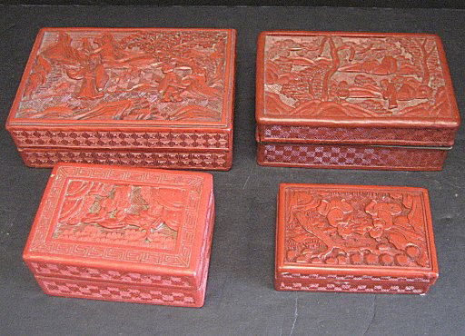 4 Chinese red cinnabar boxes: Please read our terms of sale.