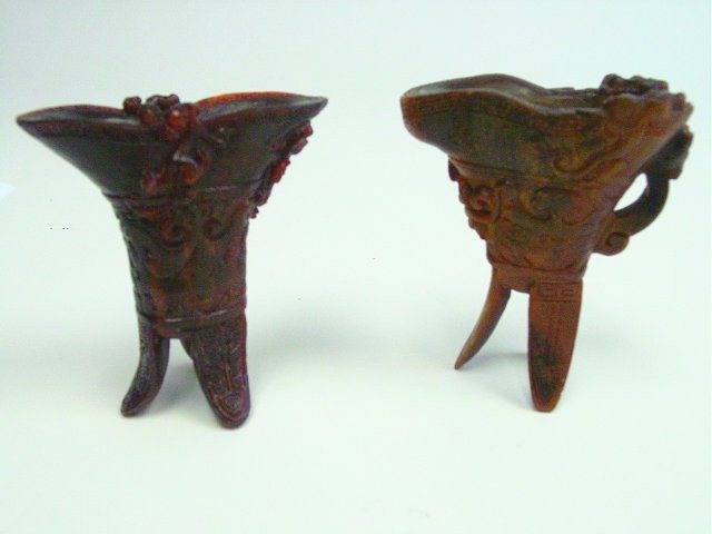 2 bone libation cups on tripod legs: Approx. 3.25" H. Please read our terms of sale.