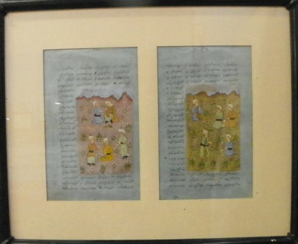Arabic Middle Eastern diptych watercolor: Framed. Each one approx. 12.5" x 7.75". Please read our terms of sale.