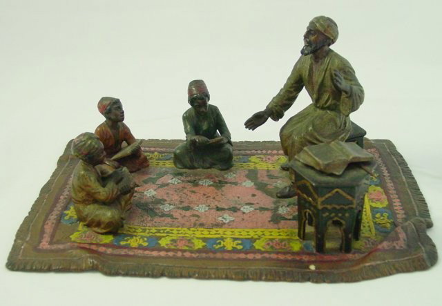 Cold patinated Viennese bronze: "Teacher and his Pupils" signed Chotka. Viennese bronze sculptor: Anton Chotka. Approx. 6" x 9.5" x 4.5" Please read our terms of sale.