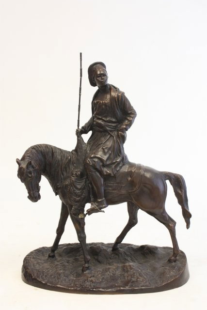 Bronze "Arabian Man on Horse" signed PJ Mene: Please read our terms of sale.