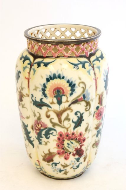 Zsolnay reticulated vase: Approx. 9.25" H. Please read our terms of sale.