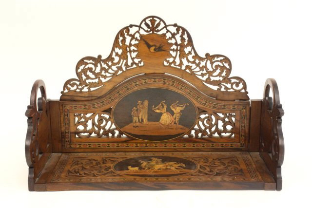 Black Forest open reticulated & mosaic bookshelf: Adjustable. approx. 15.5" W (closed) x 9.75 H. Please read our terms of sale.