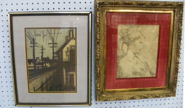 2 black & white pictures: 1 signed Bernard Buffet, 1 unsigned. 1-10" x 8". 1-11.5" x 9". Please read our terms of sale.