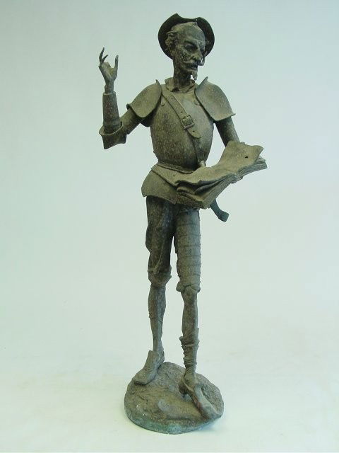 Large white metal figure signed Boyer: "Don Quixote", finger missing, metal pitted Approx. 36" H. From L.I. estates. Please read our terms of sale.