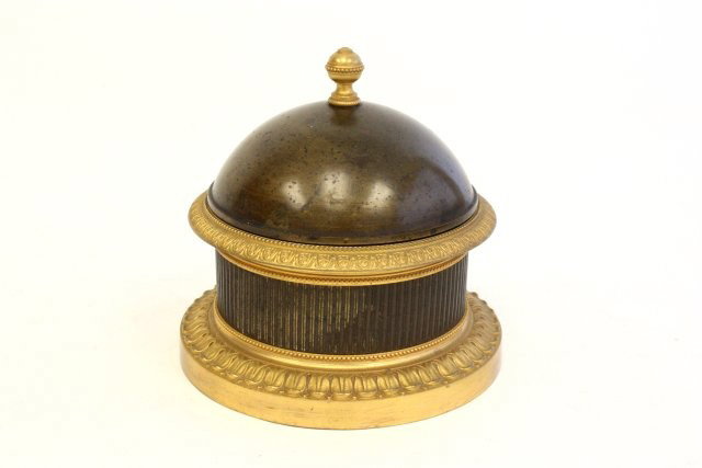19th c. Empire dore bronze domed inkwell: Approx. 5" H x 4.5". Please read our terms of sale.