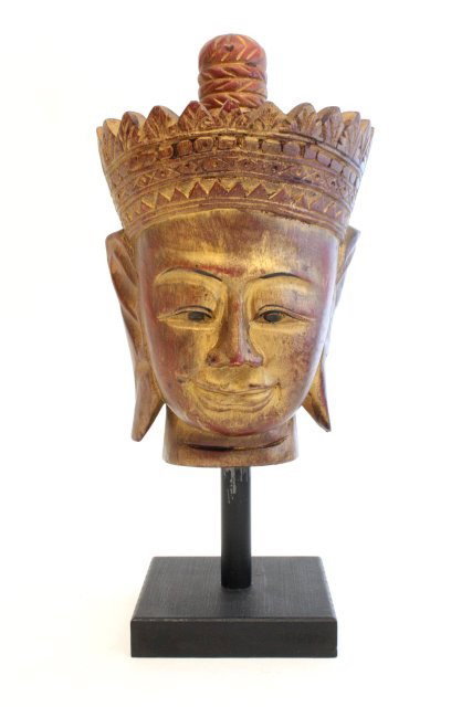 Hand carved Cambodian "Head of a Diety": Approx. 12" H. Please read our terms of sale.