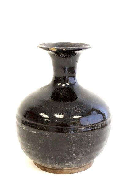 Ebony glazed clay carafe: Approx. 7.5" x 5.5". Please read our terms of sale.