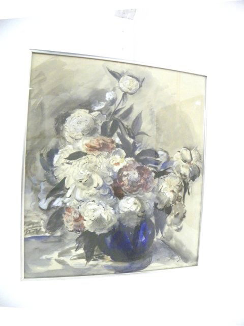 Ben Solowey Floral Still Life watercolor: Ben Solowey (1900-1978 Bedminster, Pa.) Floral Stil Life, watercolor, signed, dated 1938 lower right, framed 26" x 22" Please read our terms of sale.