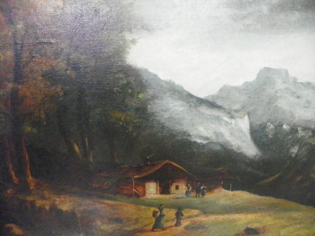 19thc Mountain Landscape with House oil painting - 2