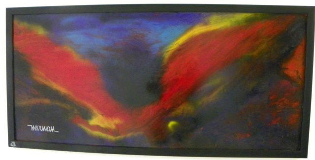 Leonardo Nierman Abstract oil painting: Leonardo M. Nierman (1932-Mexico/American) Abstract, acrylic on board 21 1/2" x 45", signed lower left, framed 22 1/2" x 46" Please read our terms of sale.