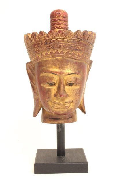 Hand carved Cambodian "Head of Diety": Approx. 12" H Please read our terms of sale.