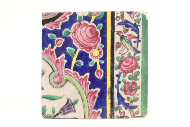 19th c. Persian pottery tile: Please read our terms of sale.