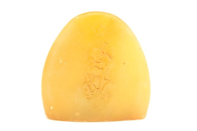 Carved soapstone: With landscape on one side & Quan Yin with Happy Buddha on the other. Approx. 2" H. Please read our terms of sale.
