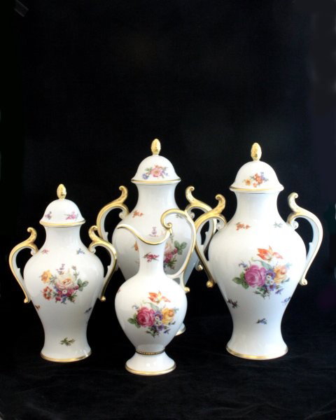 4 pieces Bavarian porcelain - 3 vases & ewer: "Edelstein, Bavaria". Approx. 11" - 15" H. Please read our terms of sale.