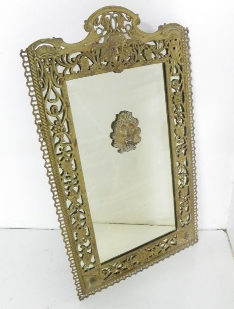 19th c. bronze figural mirror with gas mount: Please read our terms of sale.