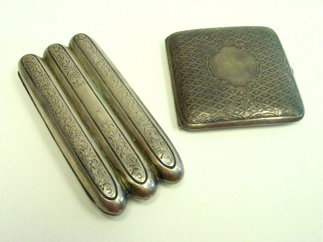 Lot of 2 sterling silver items: Cigarette box & cigar box. Approx. 7.6 oz. (32) From a Brooklyn Heights estate. Please read our terms of sale.
