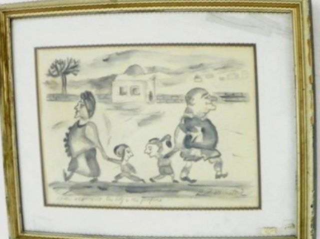 Watercolor signed M.D. Weinstock: "Israeli Coexistence; The Holy & the Profane", signed lower right, glass cracked. Approx. 15" x 11.5" image, 21.5" x 17.5" framed. From the estate of Carl Freed of K. Gluck Selig Antique Midtown Manha