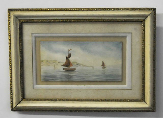 Late 19th c. watercolor signed St. Paul: "Sail Boats", signed lower left. Approx. 5" x 10" painting, 12.75" x 17.5" framed. Please read our terms of sale.