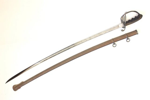 John Moral Civil War sword: Wood & steel hilt, metal scabbard, 34" blade with Federal Shield, John Moran, Hartford, Ct. Approx. 41" overall. From a Long Island estate collection. Please read our terms of sale.