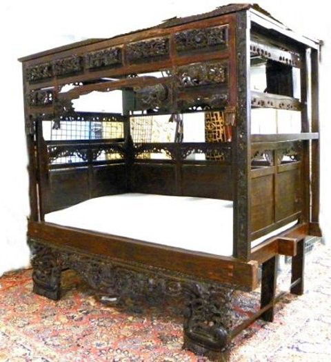 19th c. hand carved teakwood opium bed: Please read our terms of sale.