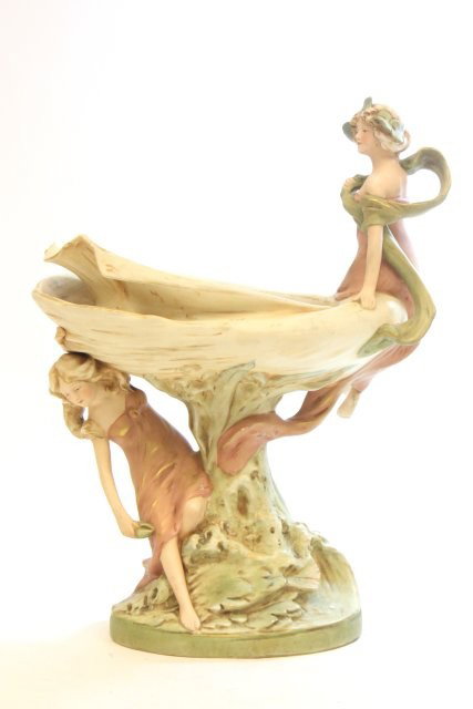 Royal Dux double figural centerpiece: With triangle bubble gum mark on base. Approx. 15.5" x 12.5". Please read our terms of sale.