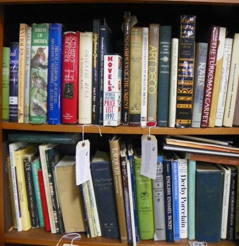 Group lot of Art & Antique books: Including: Encyclopedia of Potter & Porcelain Marks by Geoffrey Godden, Carl Fabeye by Kenneth Snowman, Derby Porcelain by Franklin Barret, English Enamel Boxes, Chinese Export Porcelain, Of Silver by