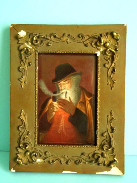 Late 19th c. German Hutschenreuther plaque: Porcelain, hand painted. "The Raucher", signed Wagner. KPM quality. Plaque is in excellent condition. Approx. 6" H x 4" Please read our terms of sale.