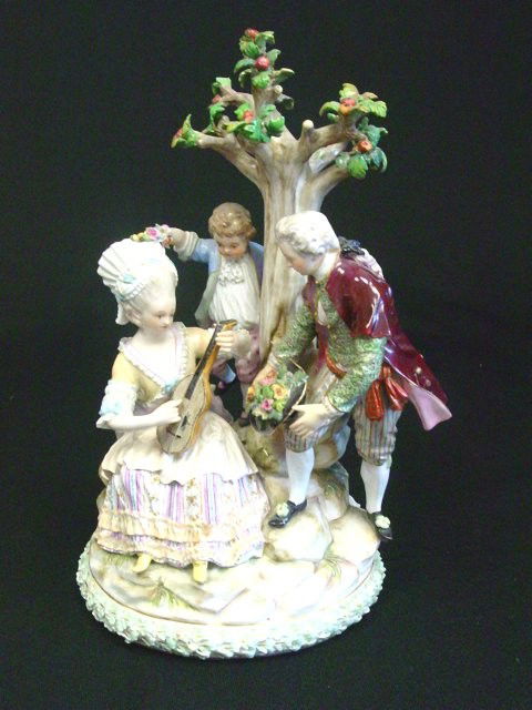 19th c. Meissen grouping: Old restorations. Approx. 11" H Please read our terms of sale.